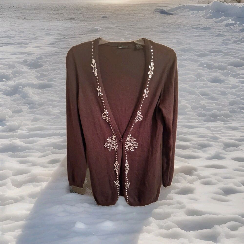 Moda International women's Brown silk/cashmere cardigan size Medium
